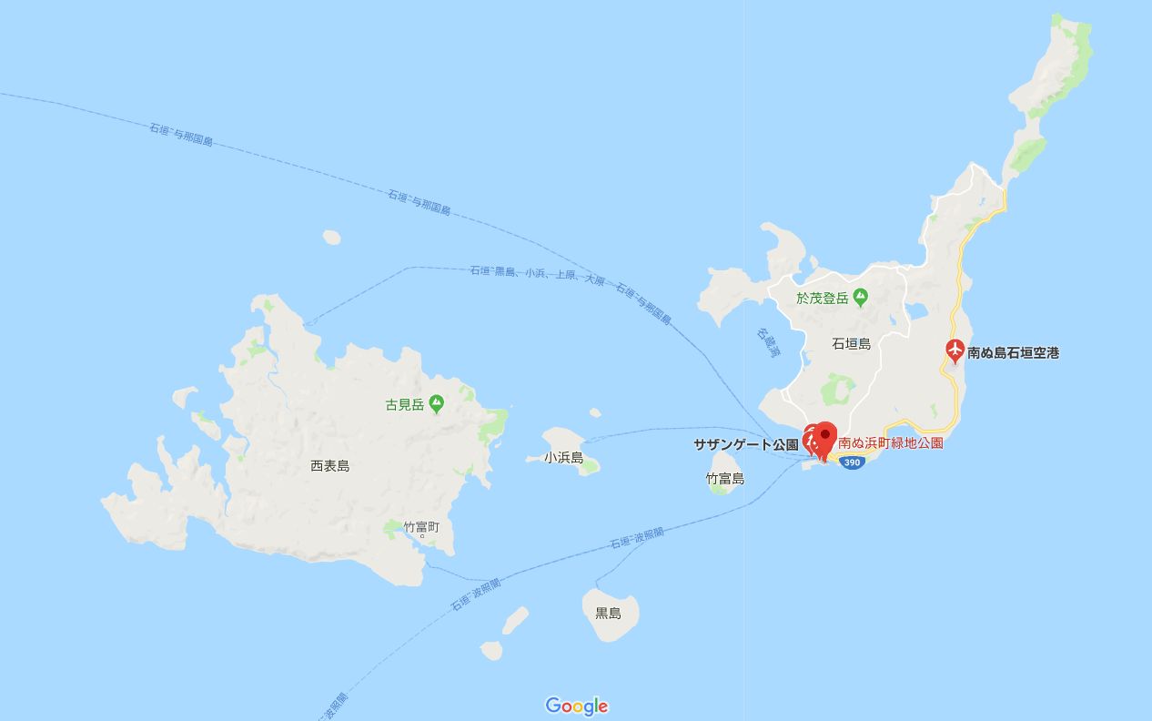 石垣島空港から南ぬ浜ビーチまでの地図